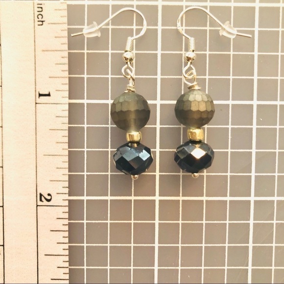 Sterling Silver Earrings Matte Grey Genuine Crystal Modern  Chic French Chic - Picture 11 of 12